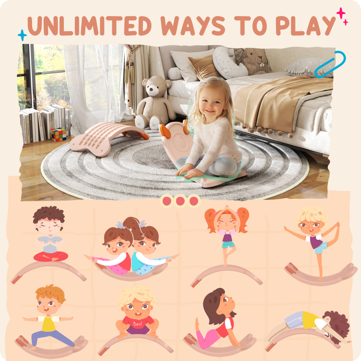 AIYAPLAY Balance Board for Kids – Balance Training & Sensory Play (Light Blue, Pink, Yellow)