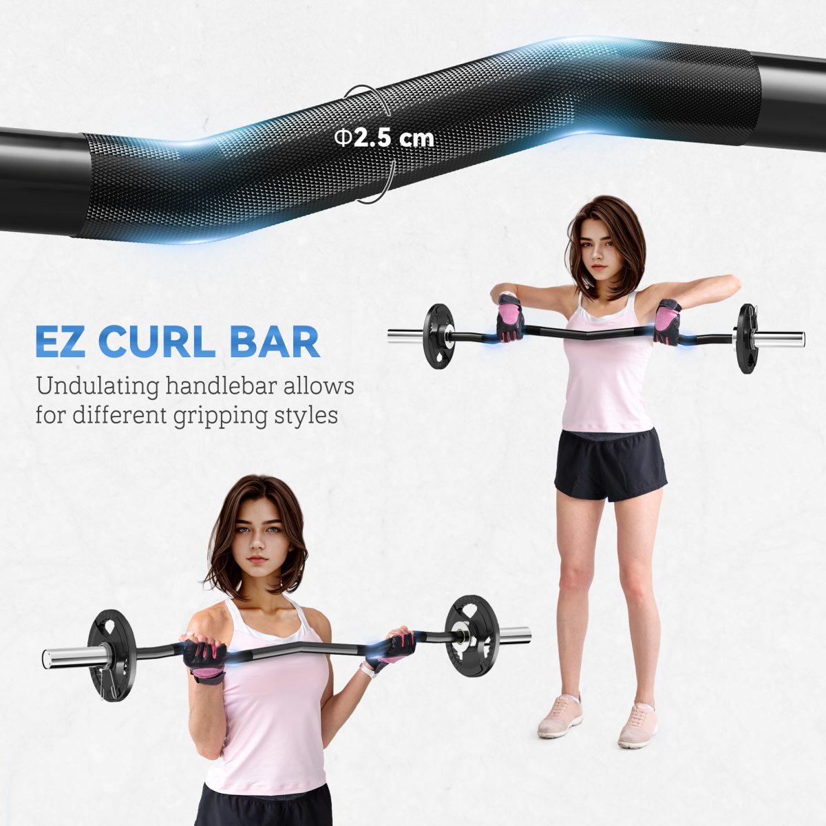120cm EZ Curl Barbell Bar with Spring Clips – 8kg, Fits 5cm Olympic Weight Plates - All Round Fitness