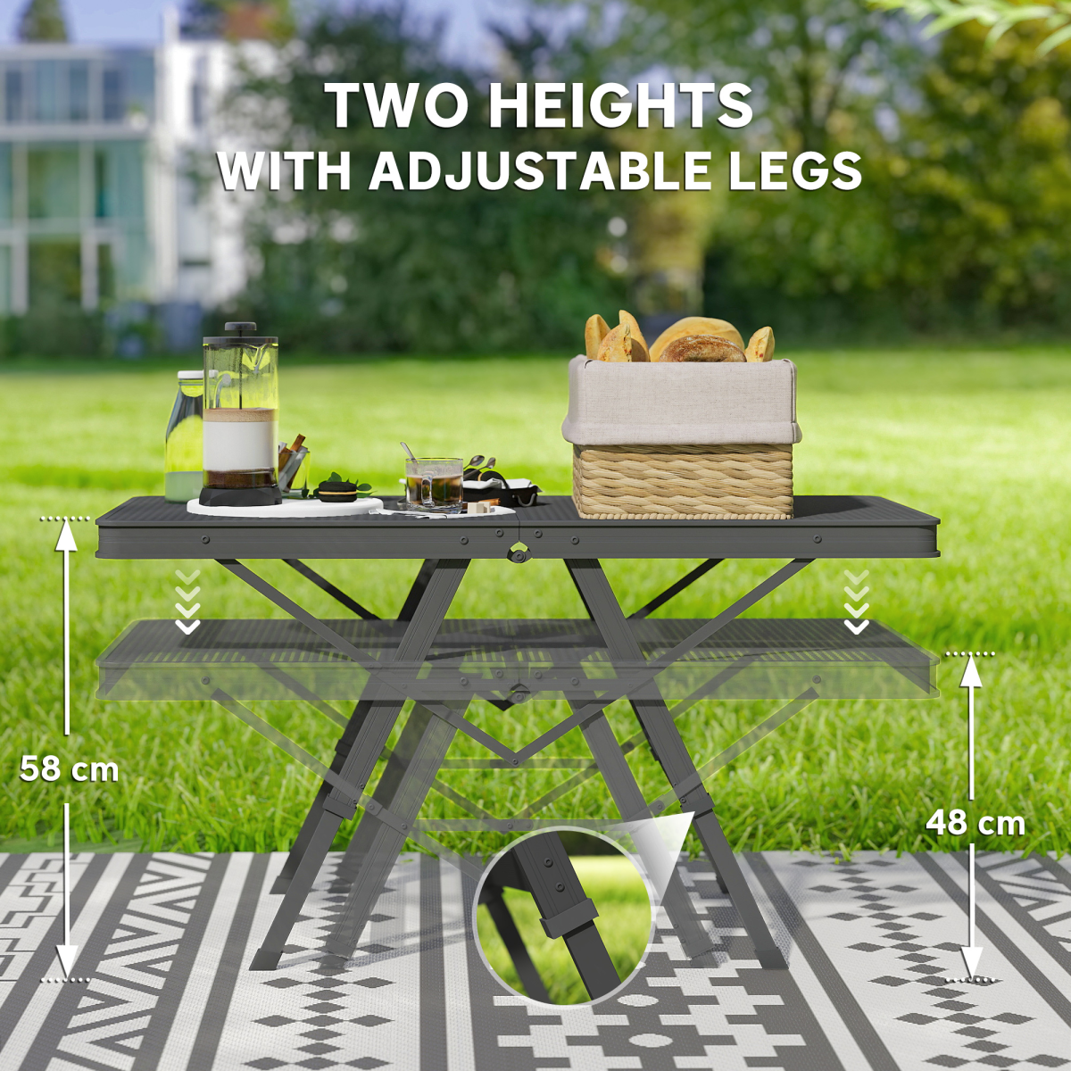 Outsunny 3 ft Folding Camping Table w/ Adjustable Heights & Mesh Desktop