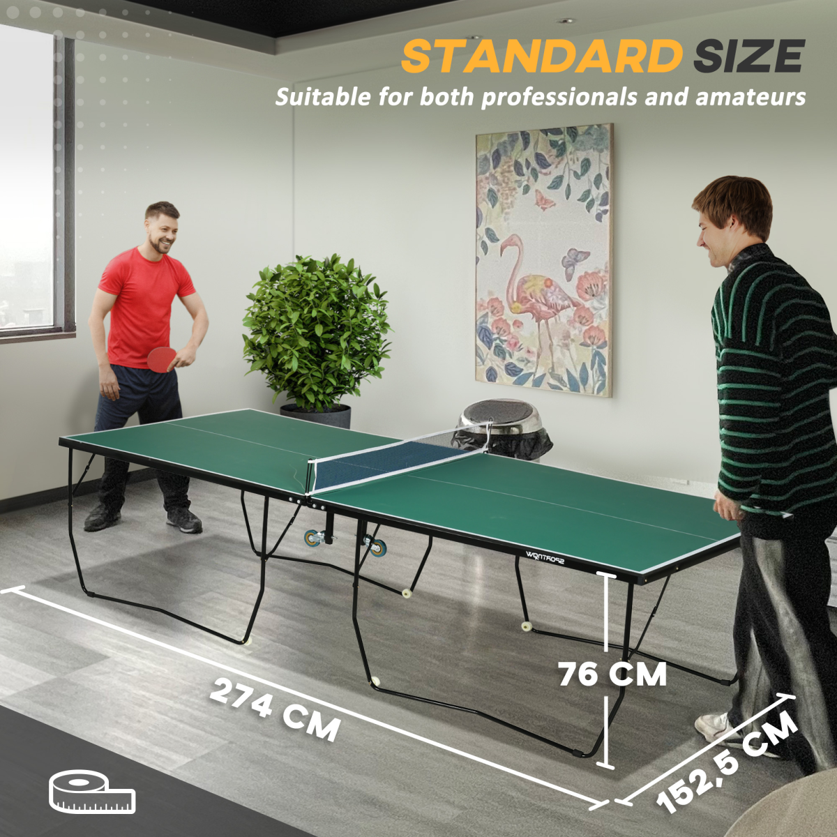 SPORTNOW 9FT Folding Table Tennis Table with 8 Wheels – Indoor & Outdoor Use
