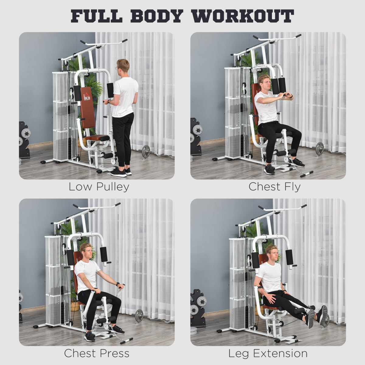 HOMCOM Multifunction Home Gym Weight Training Station – White