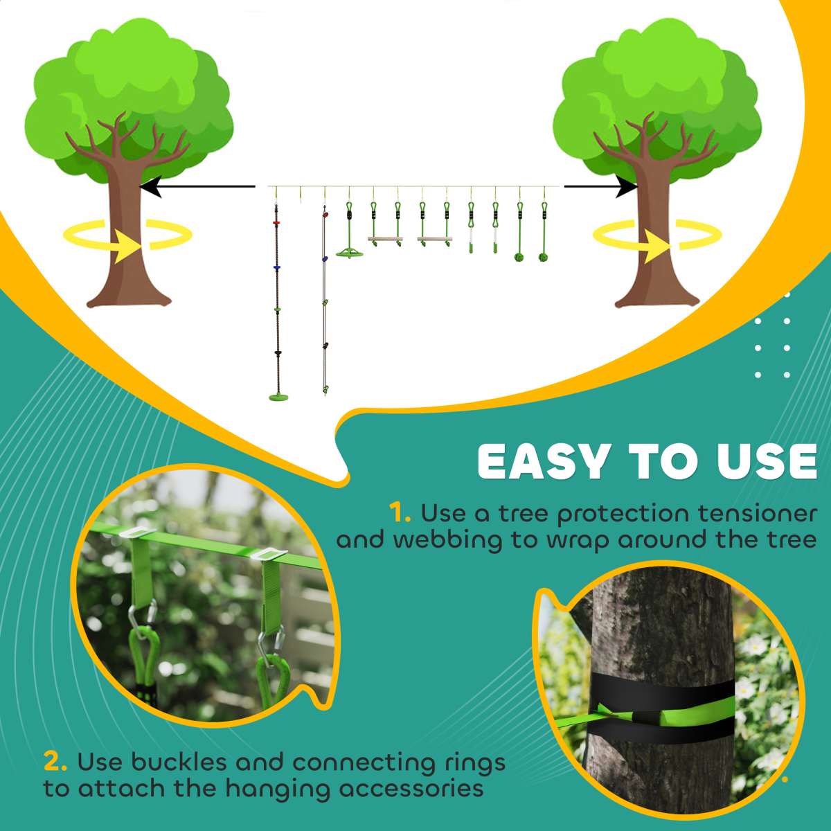 AIYAPLAY Kids Obstacle Course with 10PC Slackline Kit – Outdoor Adventure Playset, Green