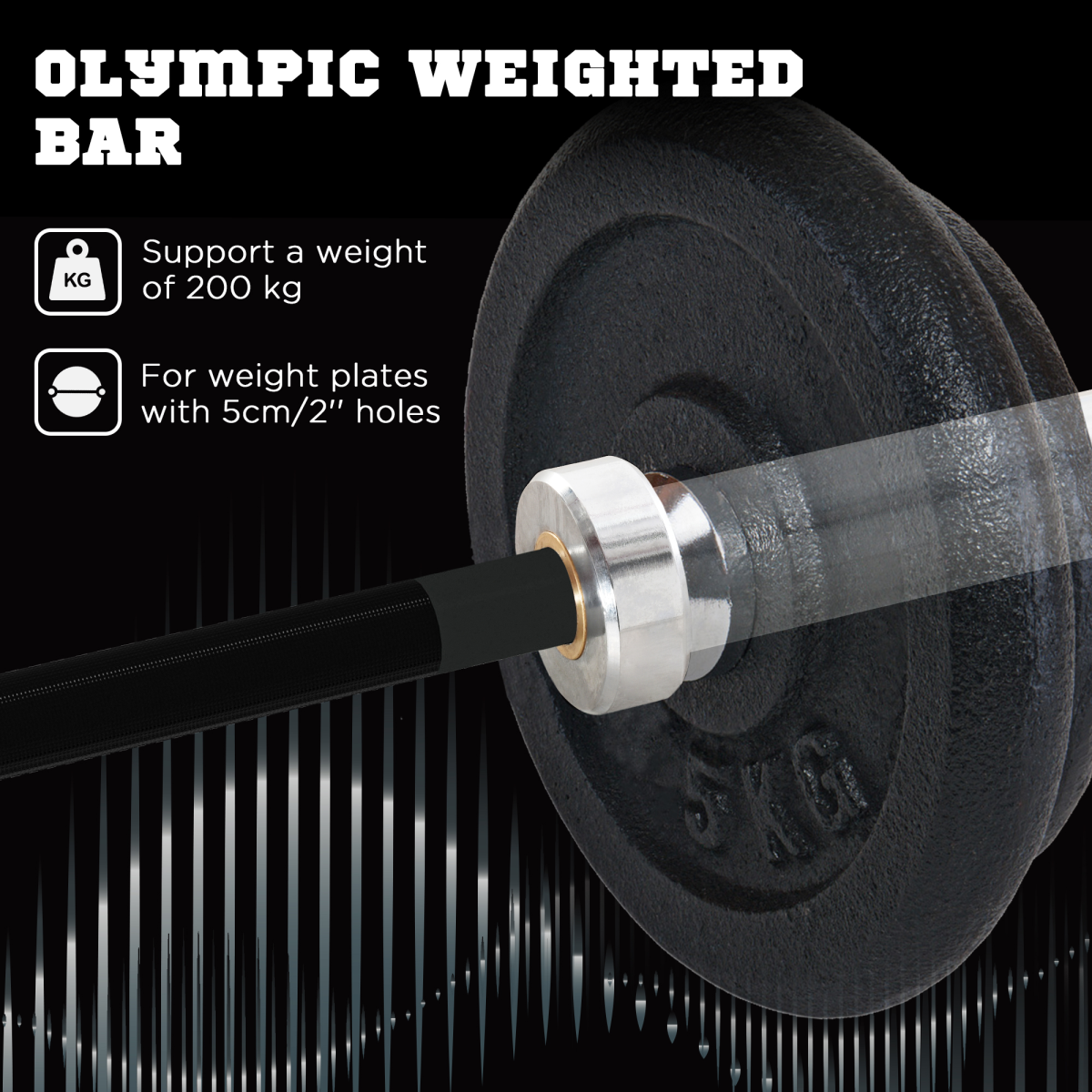 Olympic Barbell Bar – 210cm, 20kg Steel Weightlifting Bar for 2"/5cm Plates with Spring Clips - All Round Fitness