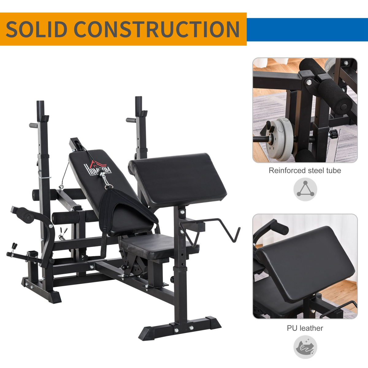 Versatile Full-Body Weight Bench with Leg Extension & Barbell Rack by HOMCOM - All Round Fitness