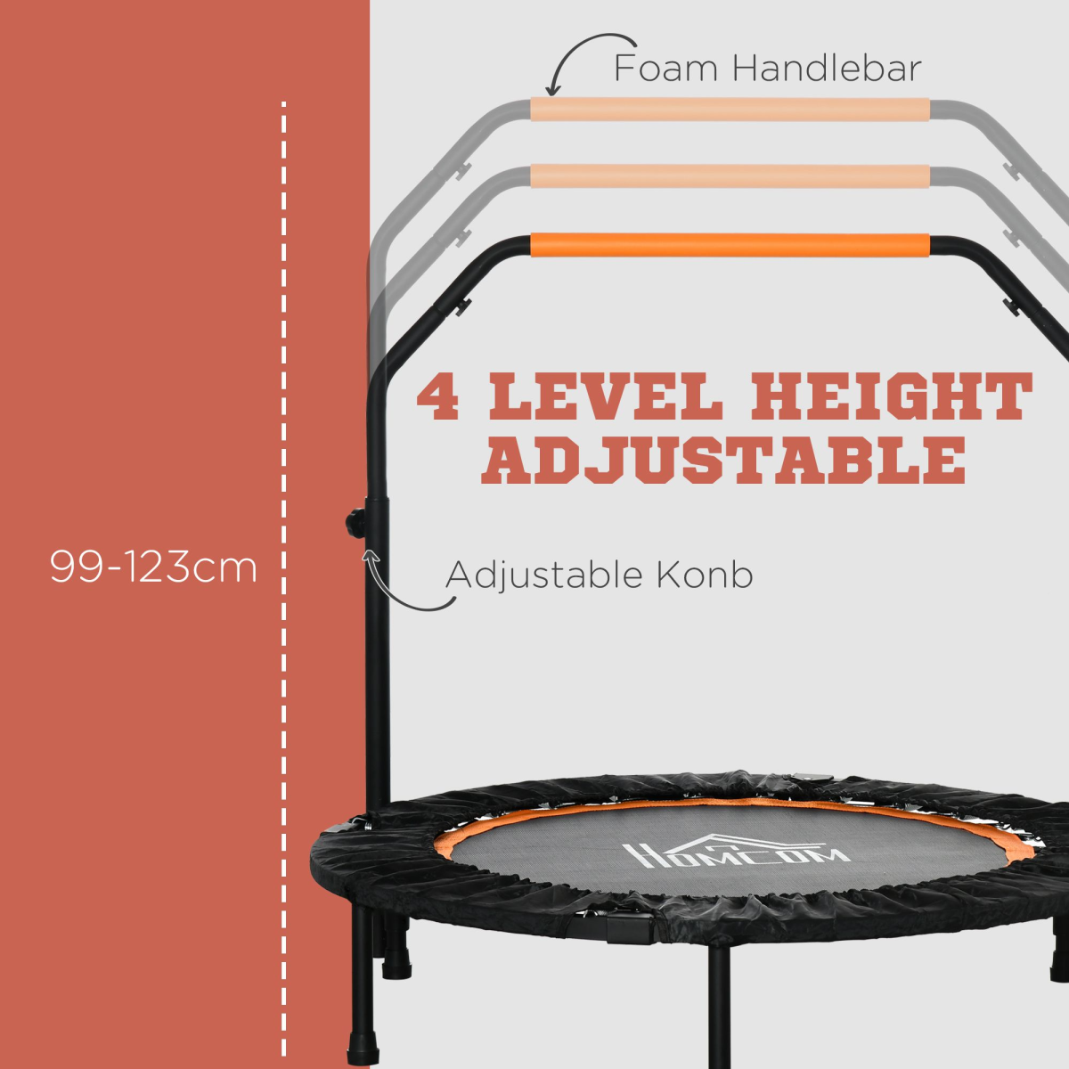 Portable 40" Foldable Mini Fitness Trampoline with Adjustable Handle - HOMCOM - All Round Fitness