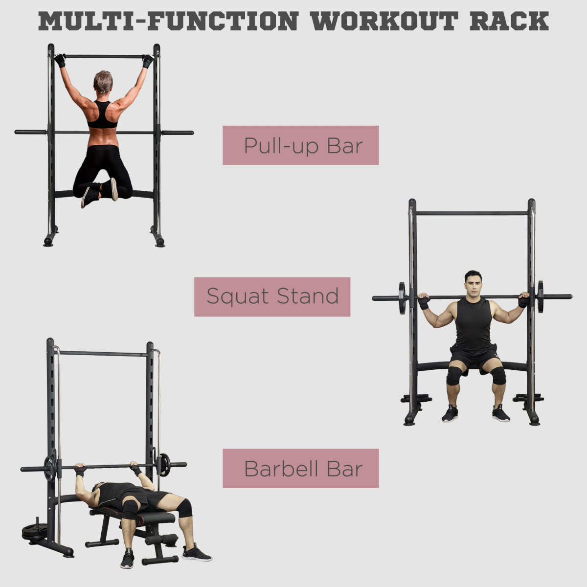 Adjustable Squat Rack with Pull-Up Bar & Barbell Bar – Multi-Function Home Gym Station