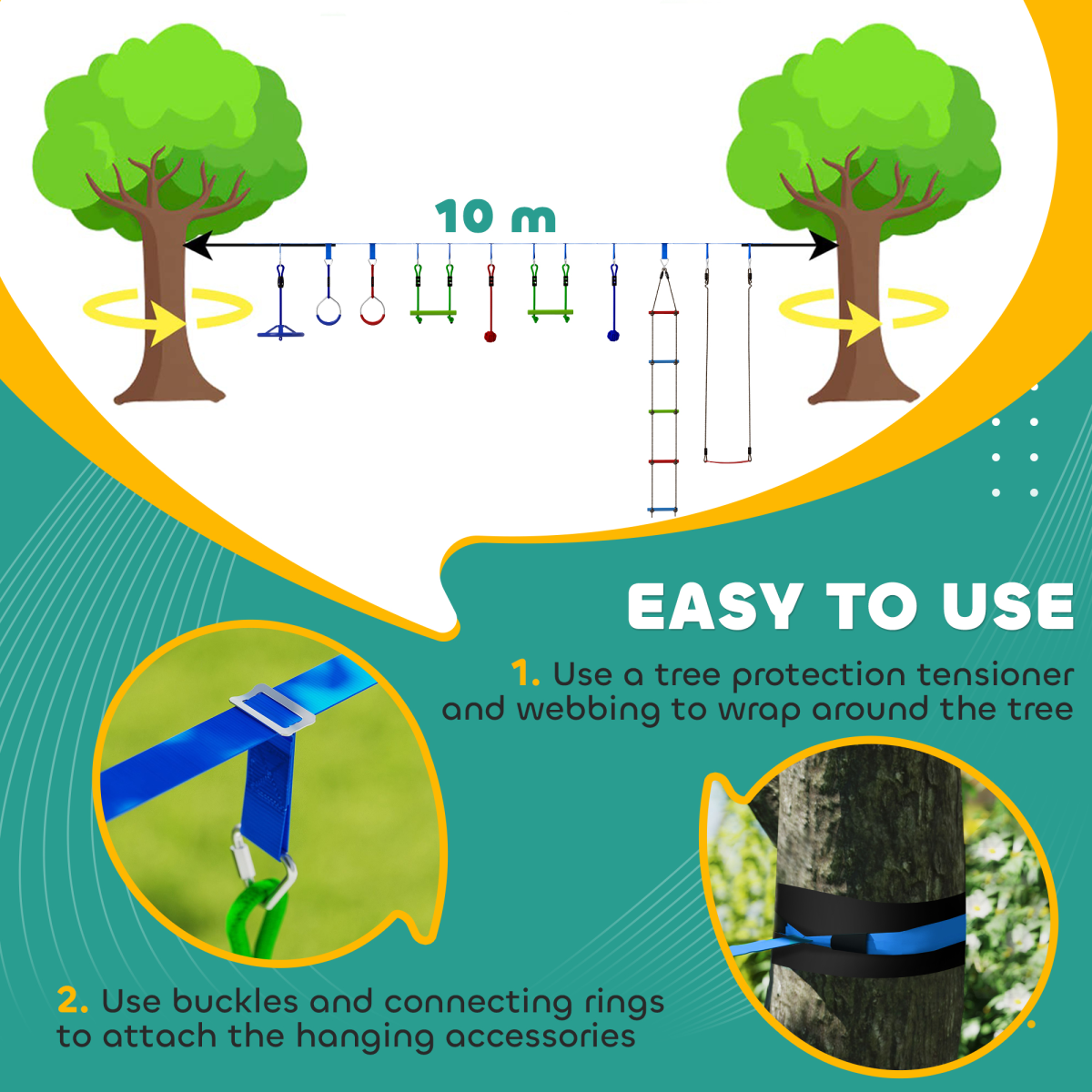 AIYAPLAY Multicoloured Kids Zipline Kit with Monkey Bars, Rings & Rope Ladders – Outdoor Adventure Playset