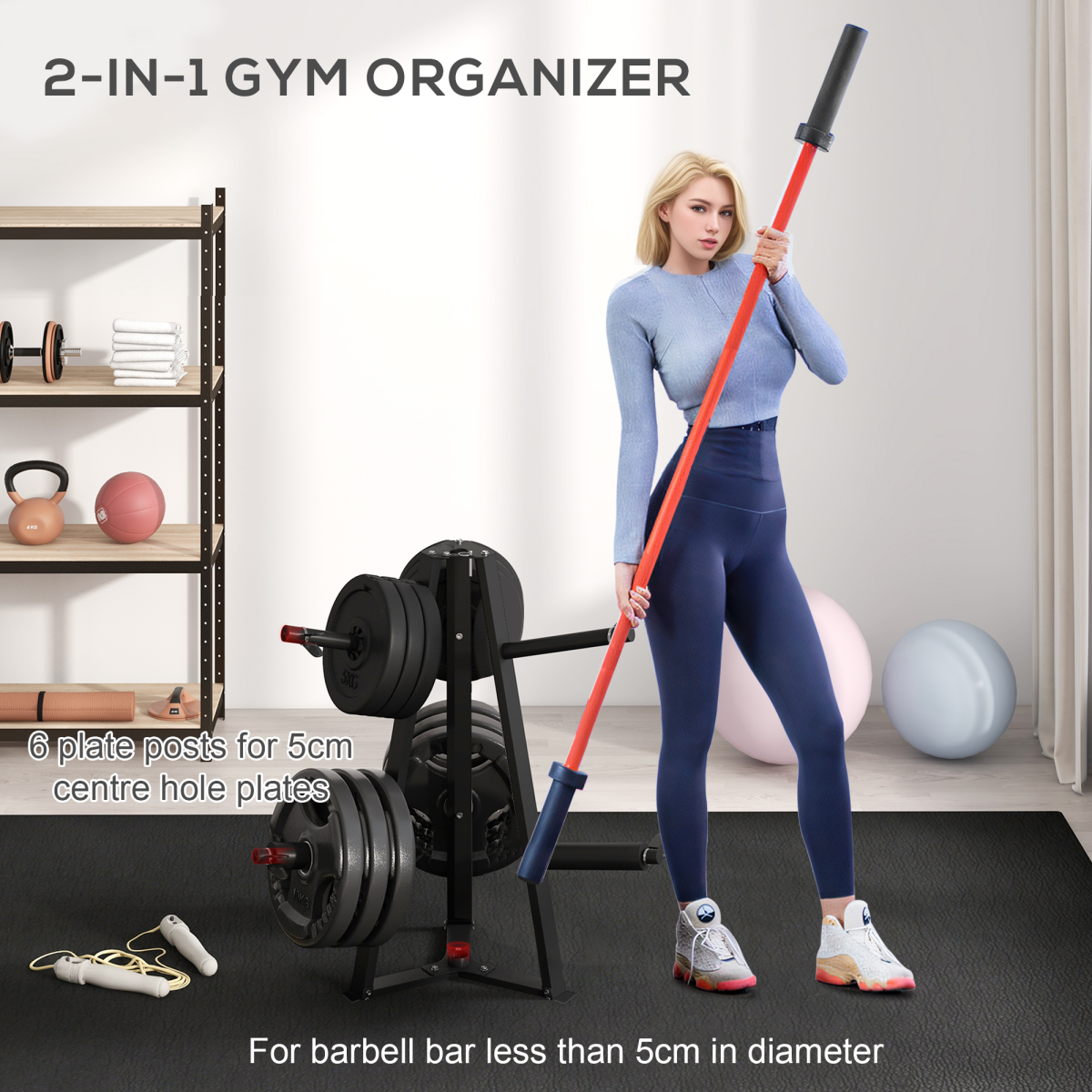 Weight Plate Storage Rack with Barbell Holder & Safety Clamps – 300kg Capacity