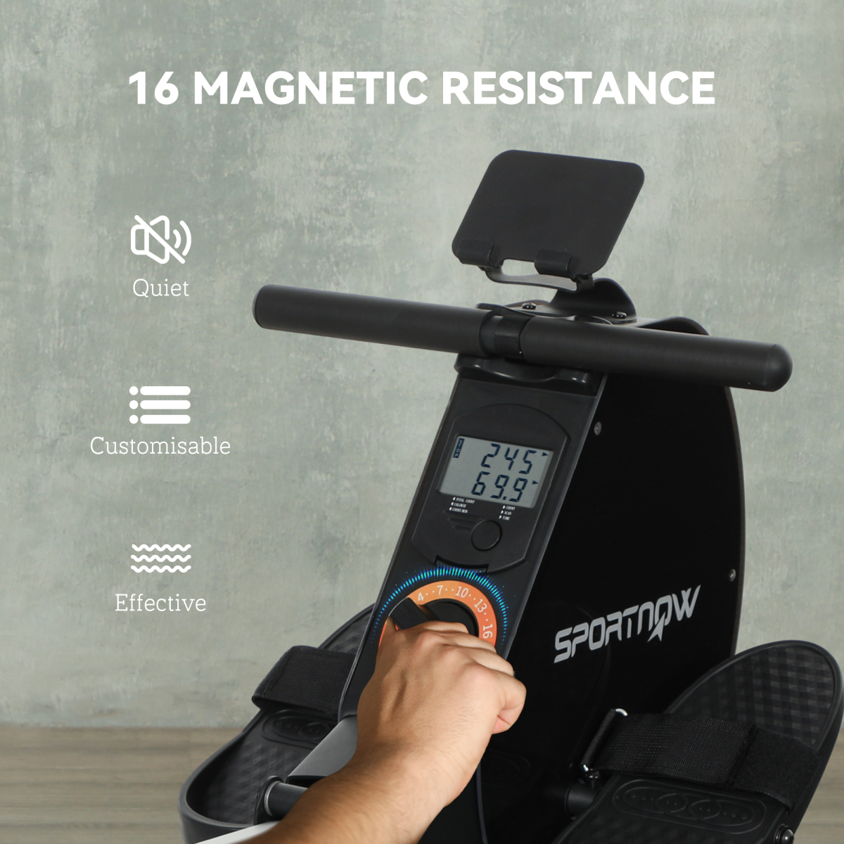 Folding Magnetic Rowing Machine with 16 Resistance Levels, LCD Monitor & Device Holder