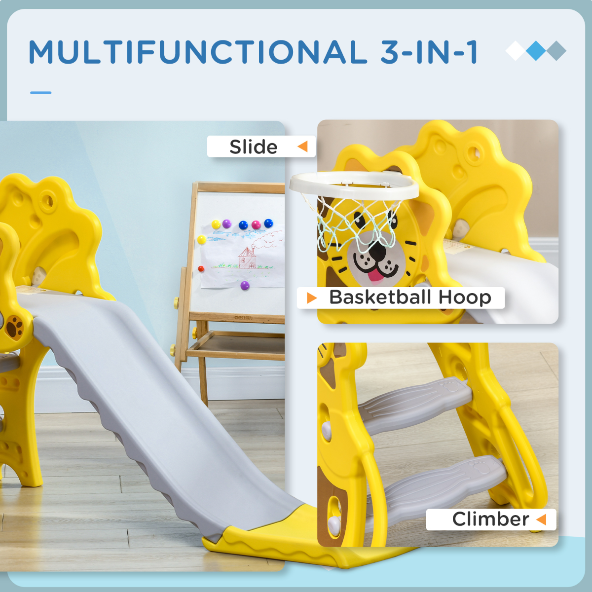 AIYAPLAY 2-in-1 Toddler Slide with Basketball Hoop – Indoor Playground for 18–36 Months