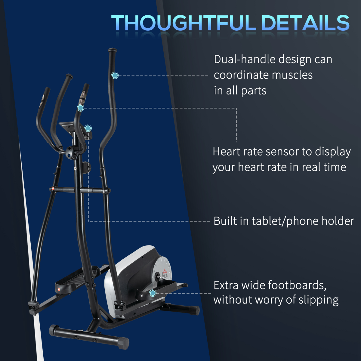 HOMCOM Elliptical Cross Trainer with 8 Resistance Levels, LCD Monitor & Transport Wheels