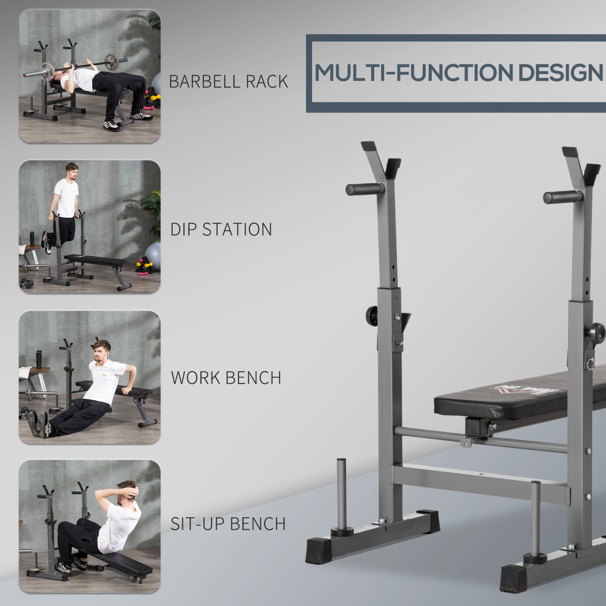 Foldable Adjustable Weight Bench with Barbell Rack & Dip Station - HOMCOM Fitness - All Round Fitness