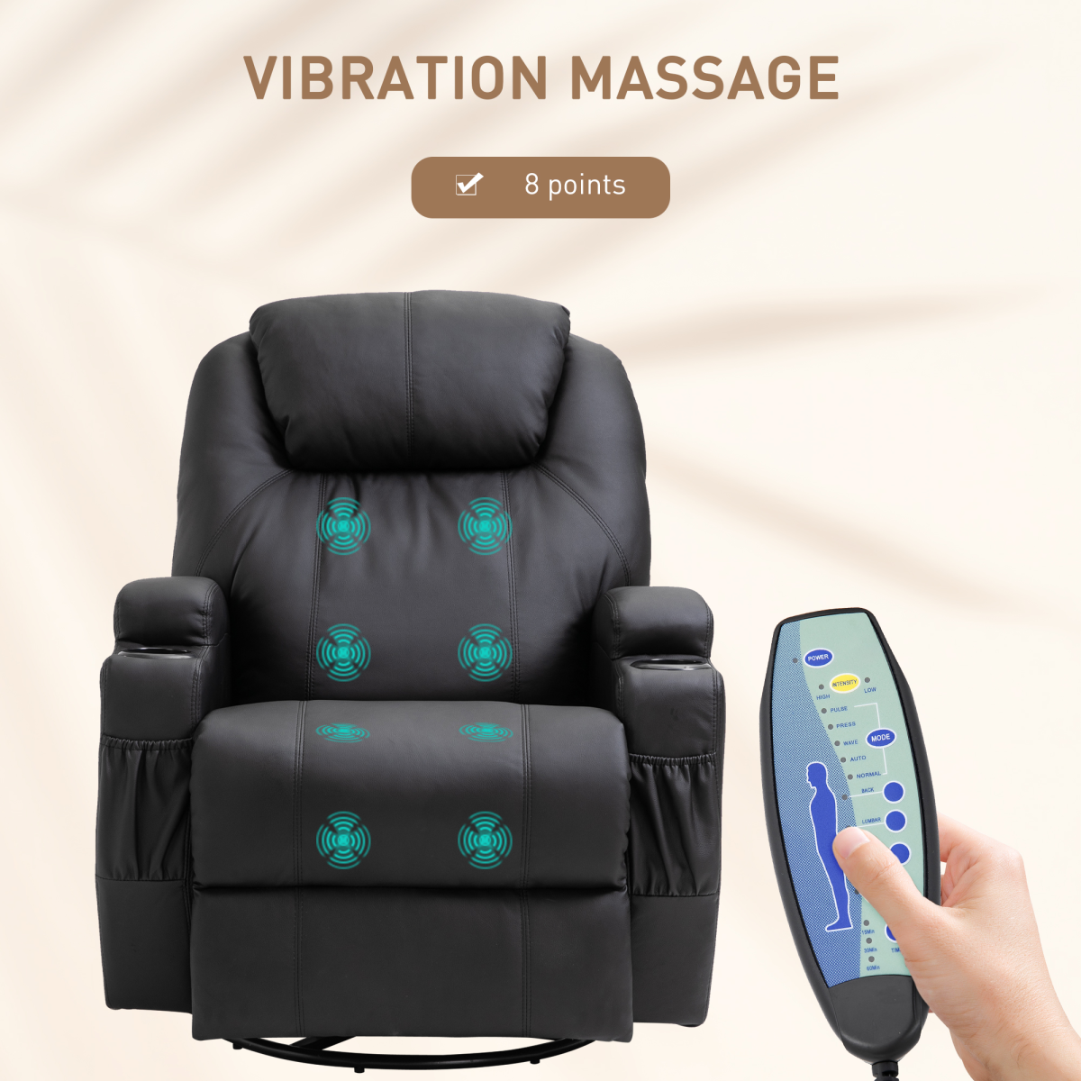 Faux Leather Electric Massage Recliner Chair – 8-Point Vibration, Remote Control & 360° Swivel - All Round Fitness