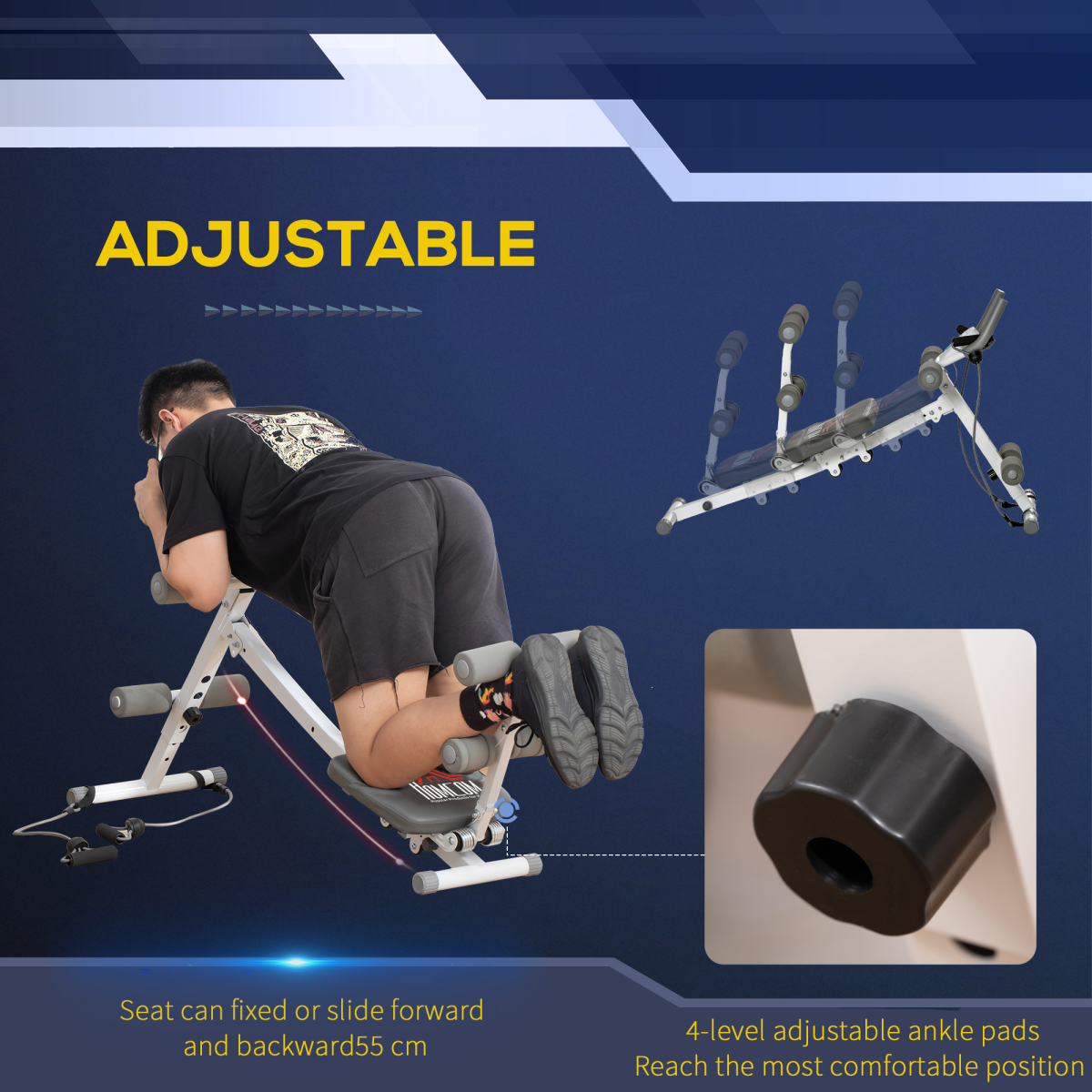 Adjustable Steel Abdominal Trainer with LCD Monitor & Resistance Bands - All Round Fitness