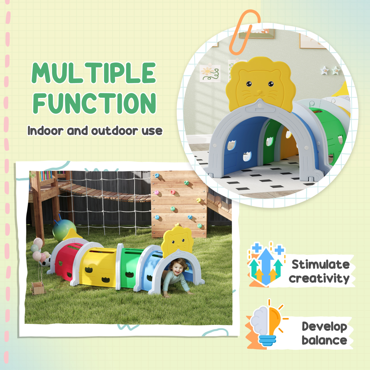AIYAPLAY Kids Play Tunnel – Lion Design Crawl & Climb Toy, Indoor/Outdoor, Multi-colour