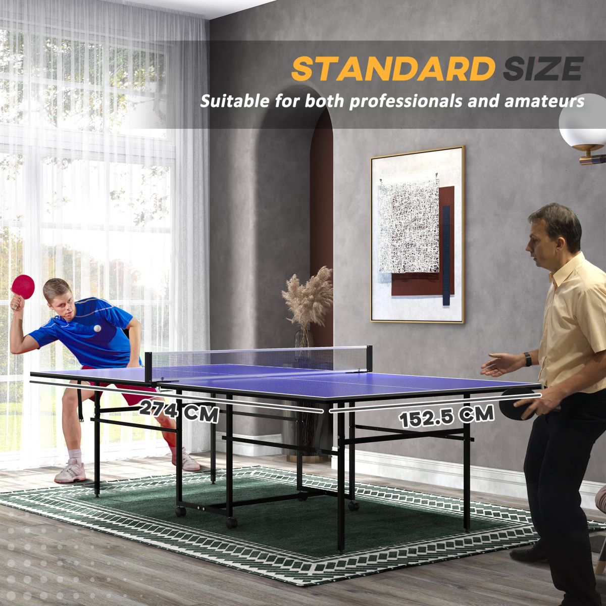 9FT Folding Table Tennis Table with Locking Wheels & Accessories – Blue
