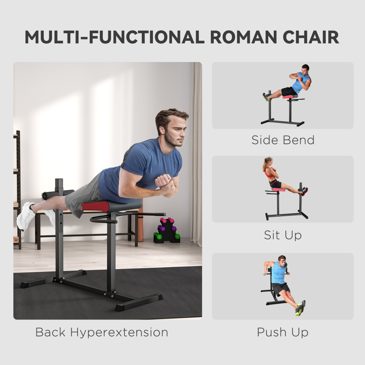 SPORTNOW Back Extension Roman Chair – Core, Back & Glute Training Bench