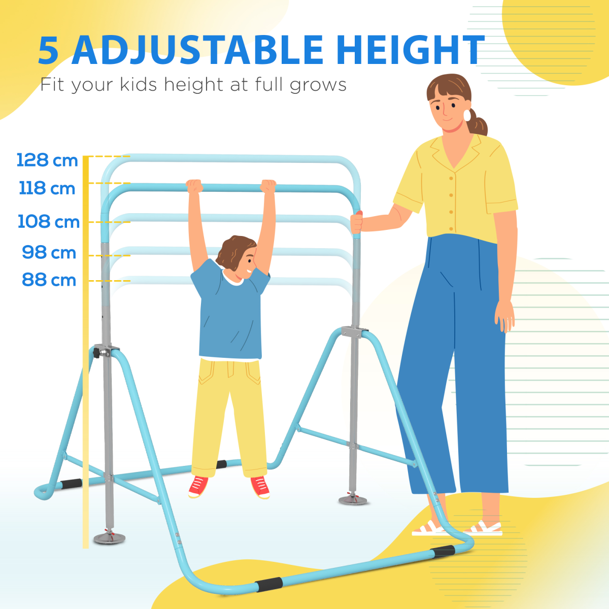 Adjustable Kids Gymnastics Bar - Foldable Training Bar for Young Athletes, Light Blue
