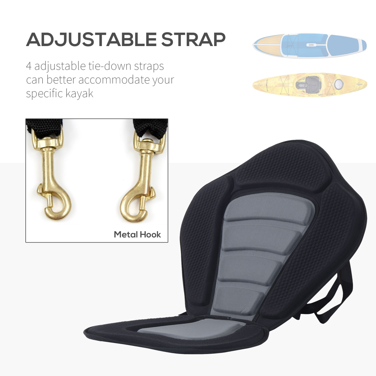 HOMCOM Comfort Padded Kayak Seat & Backrest - Detachable & Supportive Design - All Round Fitness