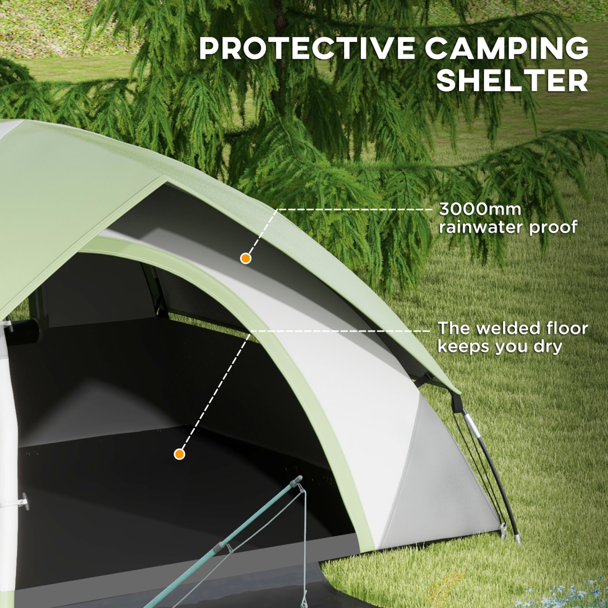 Outsunny 2-Person Dome Camping Tent with Groundsheet, 3000mm Waterproof & Ventilation Window – Green