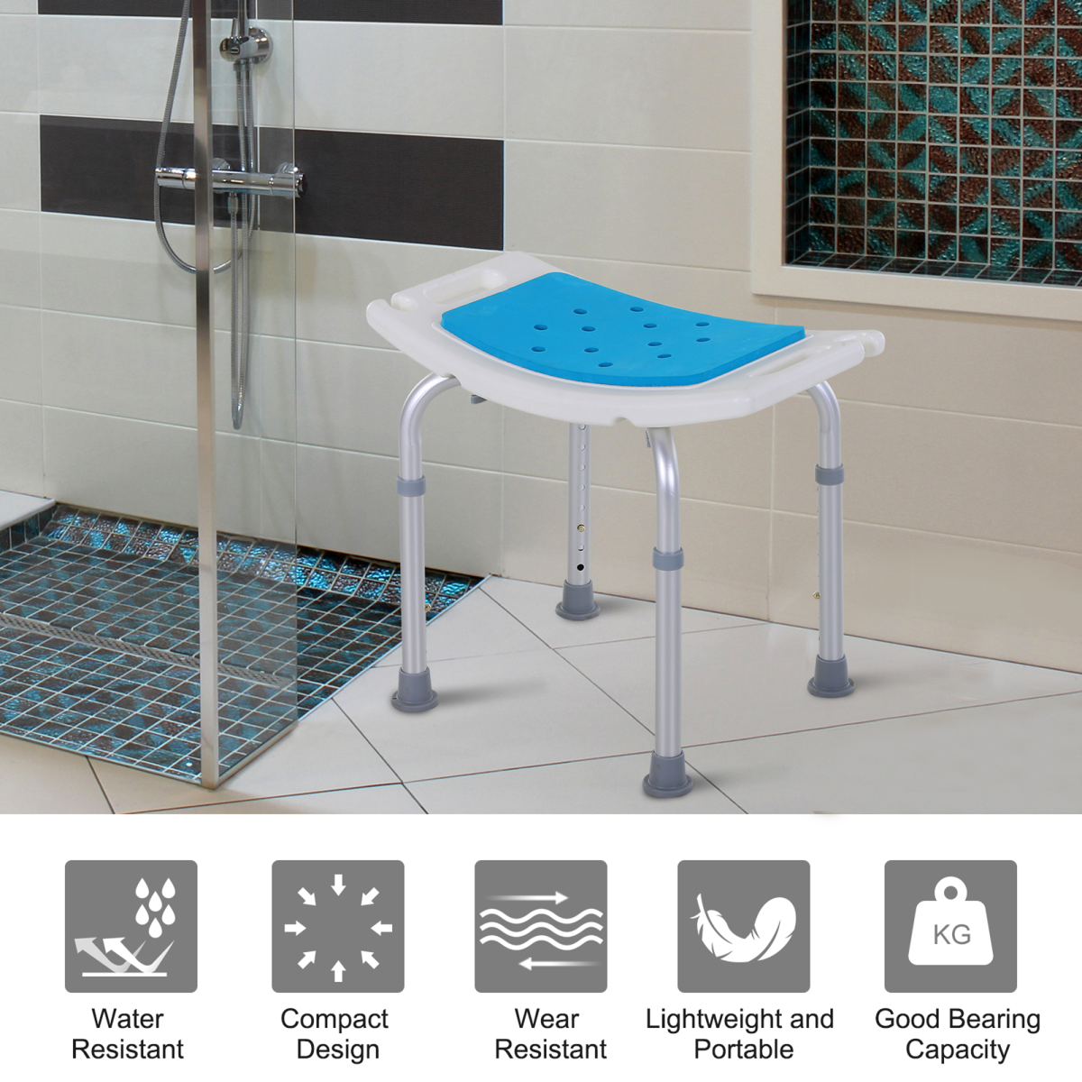Adjustable Non-Slip Aluminum Bath Stool with Shower Hole - Comfort & Safety - All Round Fitness