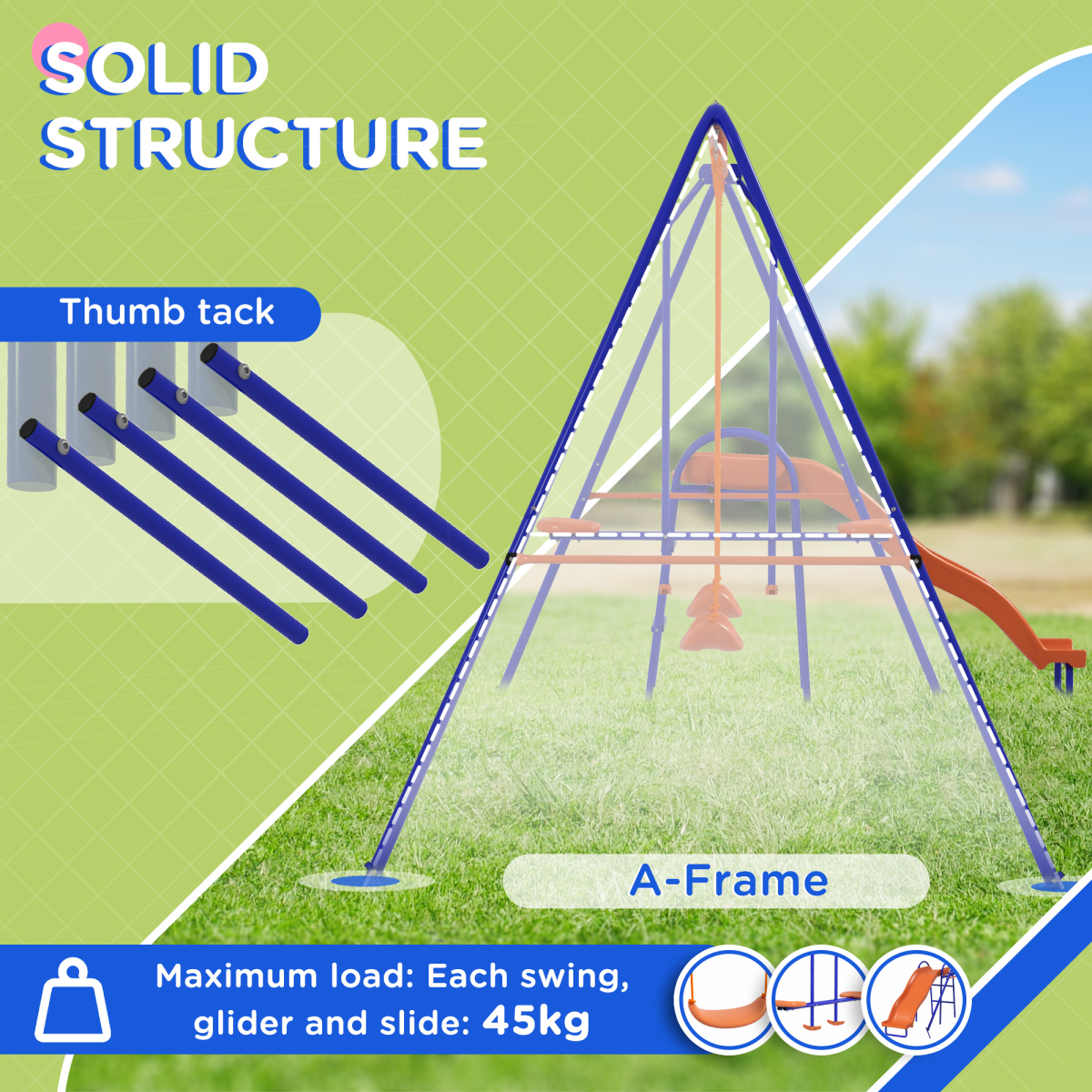 Outsunny 4-in-1 Kids Swing Set with Double Swings, Glider, Slide & Ladder – Outdoor Playground