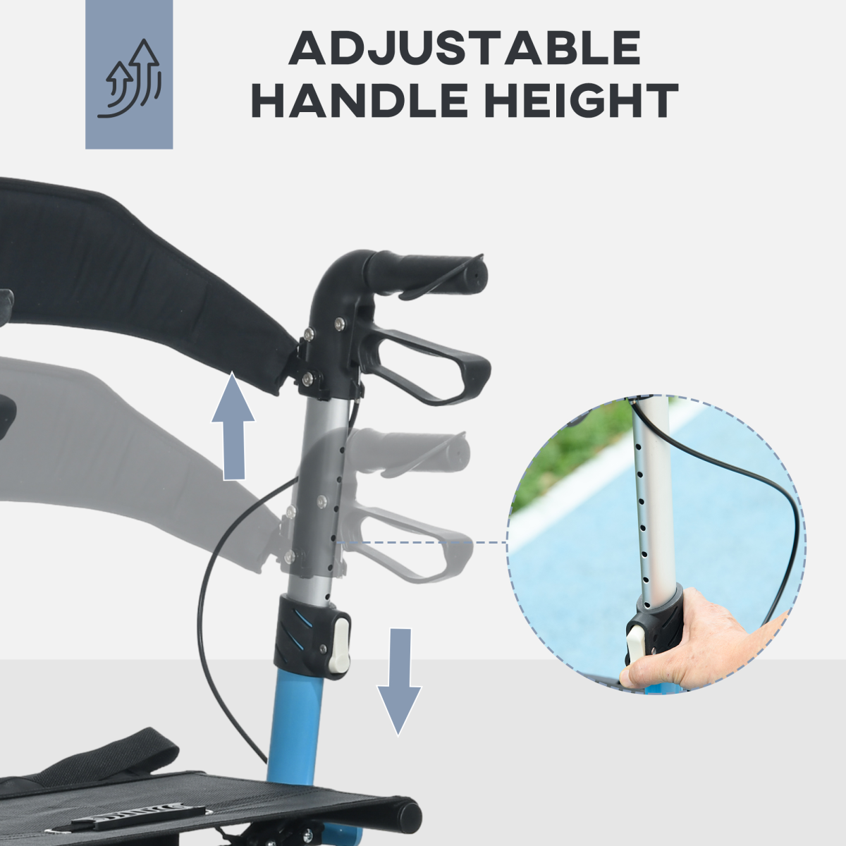 Lightweight 4-Wheel Rollator Walker with Seat, Bag & Dual Brakes – Adjustable Height (Blue) - All Round Fitness