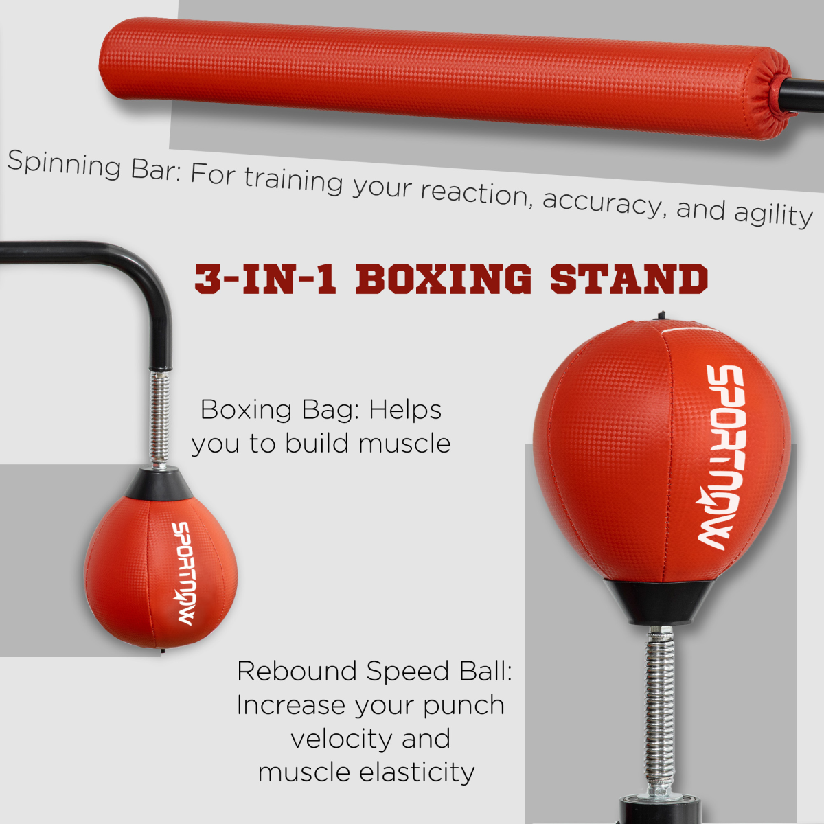 SPORTNOW Freestanding Punching Bag with Reflex Bar & Dual Speed Balls – Adjustable Height - All Round Fitness