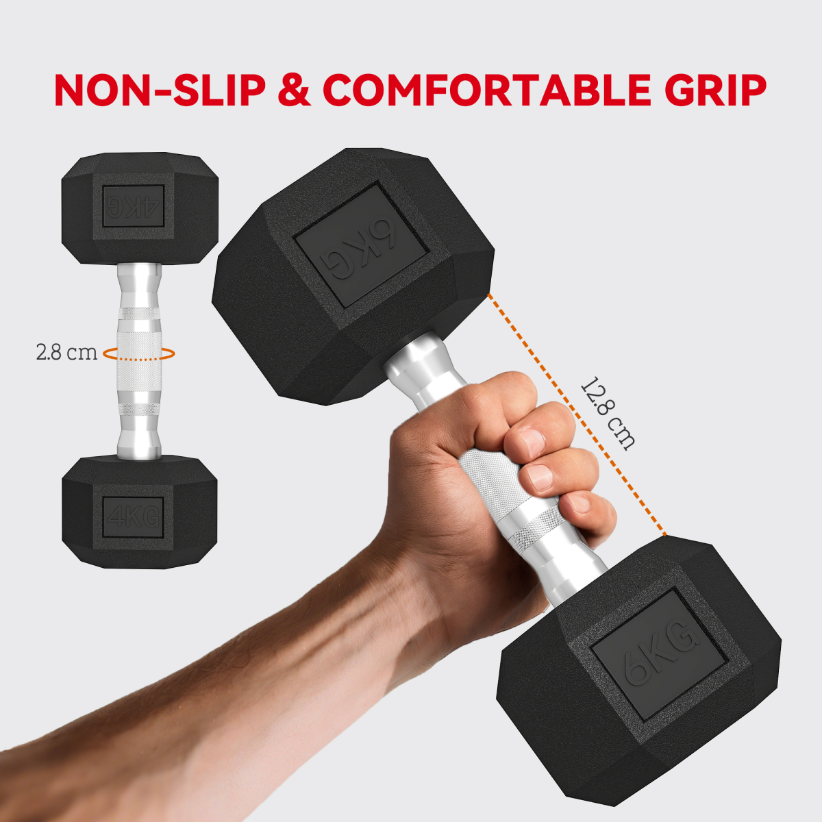 36KG Hex Dumbbell Set with Dumbbell Rack, Rubber Coated Weights