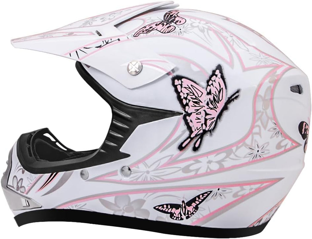 Butterfly Kids MX Motocross Helmet with Gloves (L: 53-54cm) | ECE 22.06 Certified Lightweight Motorbike Helmet for Children | Shock-Absorbing ABS Shell with Breathable Padding