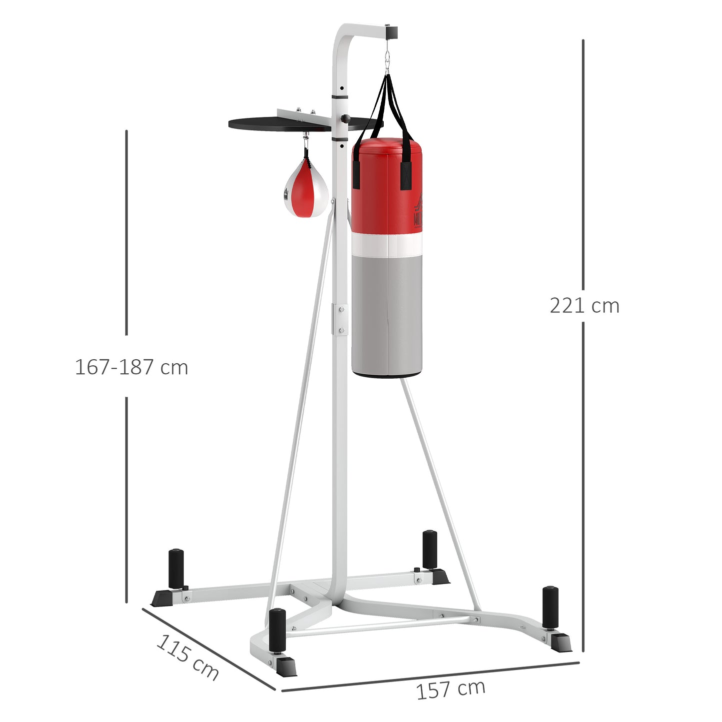 HOMCOM Freestanding Boxing Station with Punch Bag & Speedball – Adjustable Training Frame, Whiteite