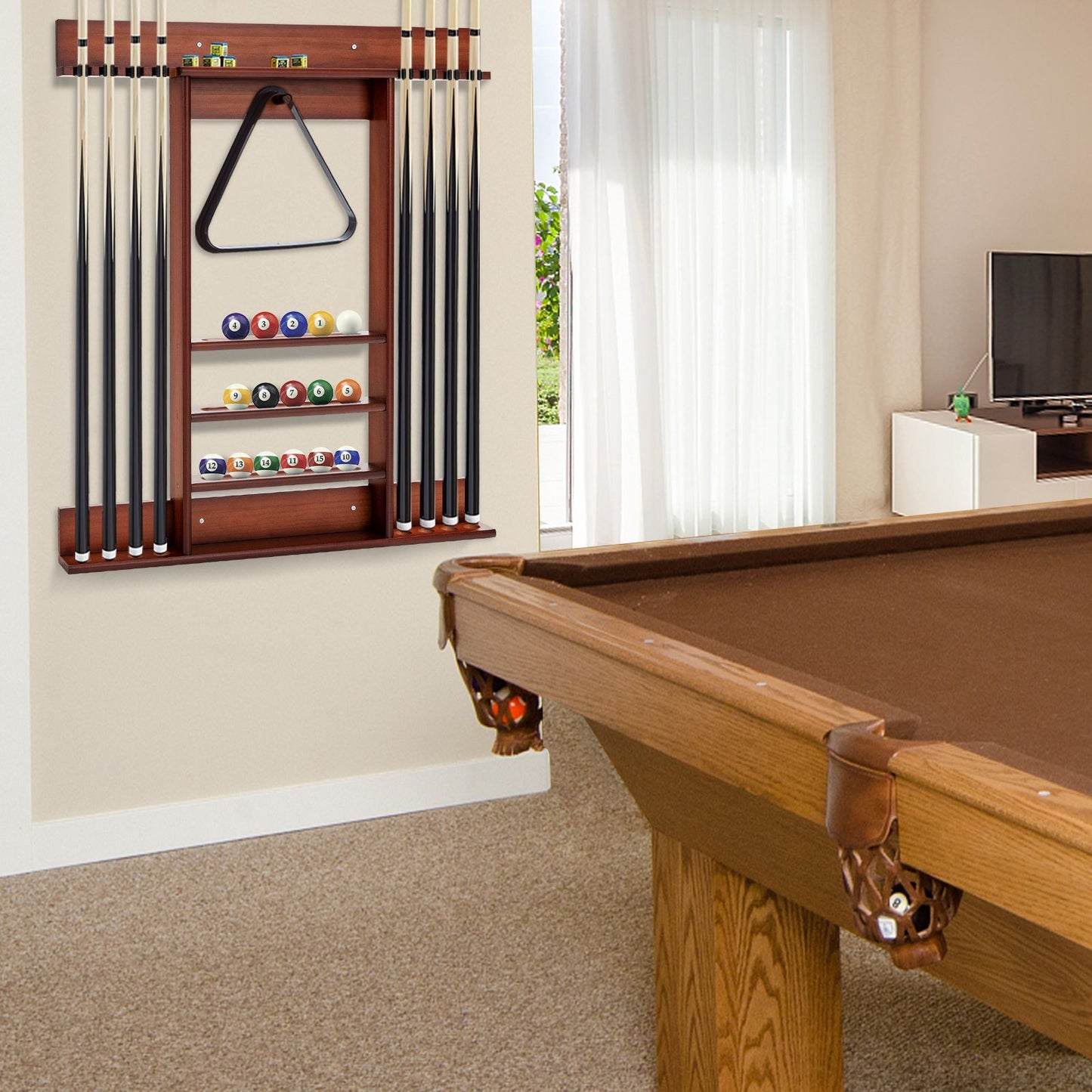 Wall-Mounted Pool Cue Rack for Billiards