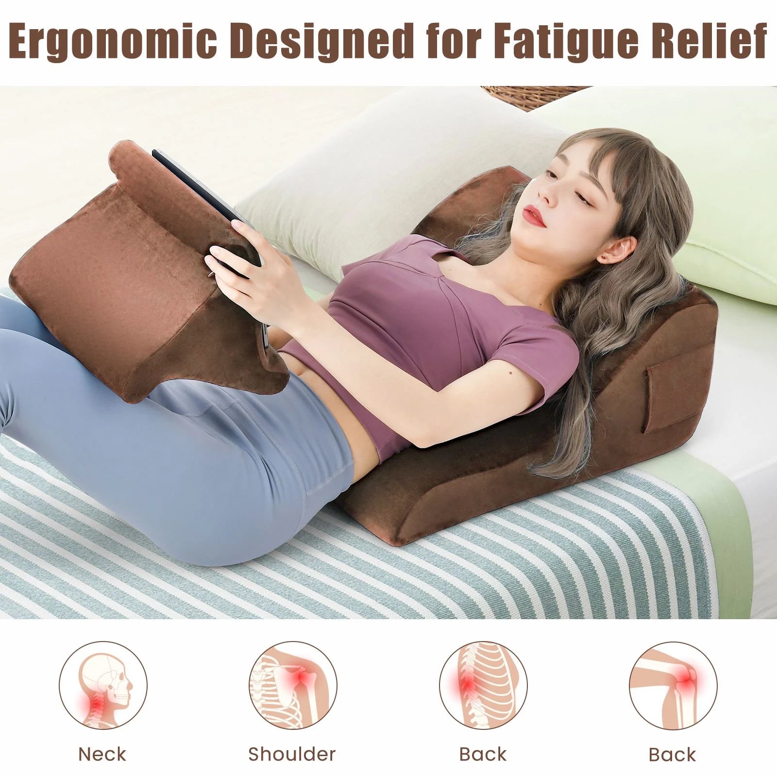 Wedge Pillow Set with Integrated Tablet Stand and Side Pockets