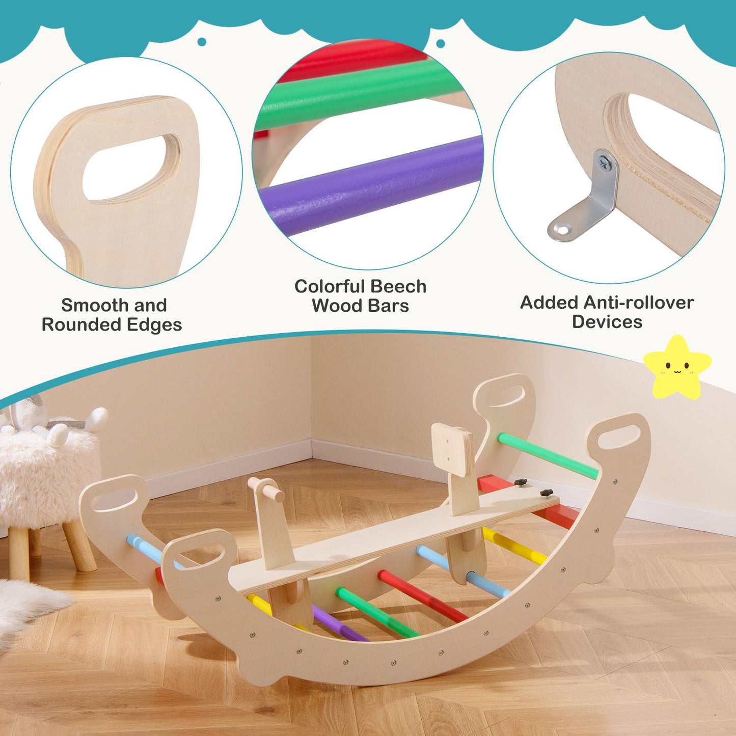 4-in-1 Montessori Wooden Rocking Horse & Climbing Arch for Toddlers | Balance Trainer, Rocker, Tunnel & Chair | Ages 1–5