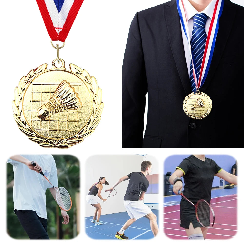 5Cm Badminton Medal Sports Medals with Neck Ribbon Metal Winner Medals Badminton Award Medals for Games Sports Competitions