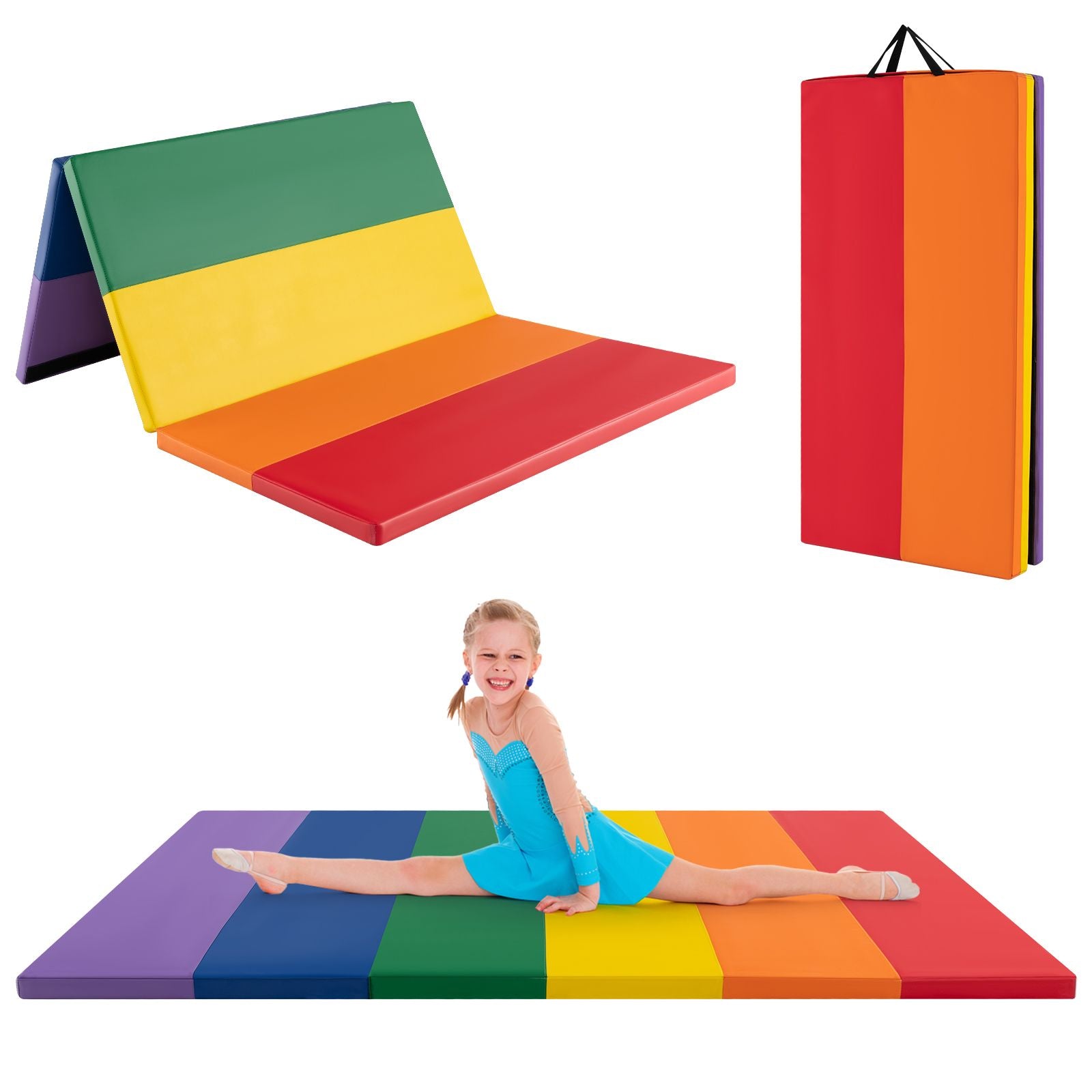 Tri-Fold Thick Tumbling Gymnastics Mat with Hook and Loop Fasteners