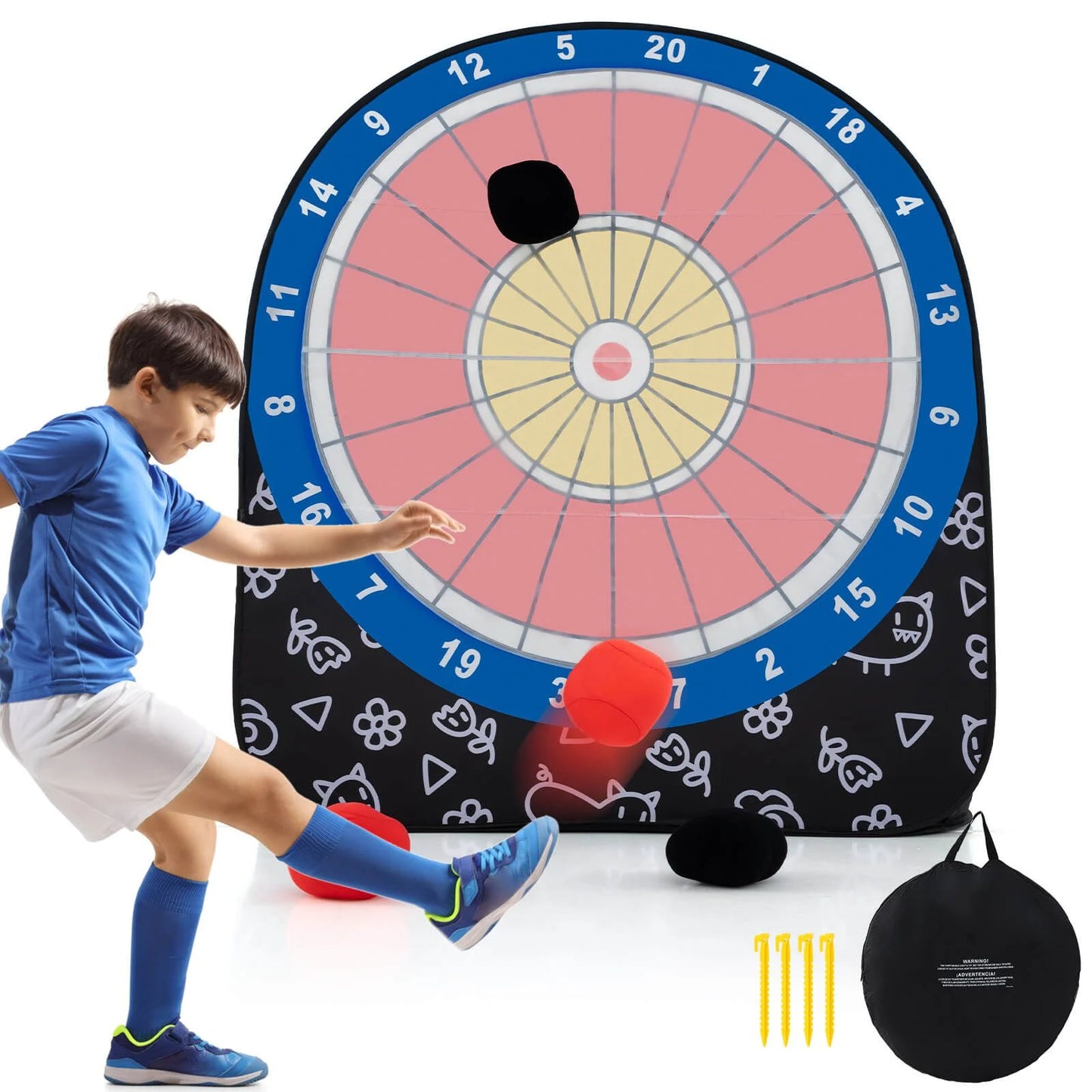 Large Portable Dart Board for Children with 4 Kick Balls - Foldable Design