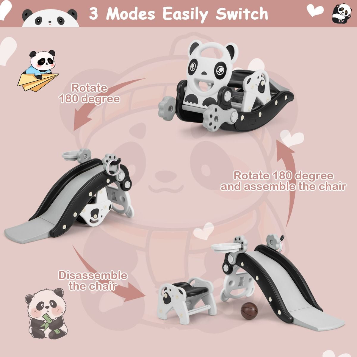 Children's Rocking Horse and Slide Set with Basketball and Ring Toss Game