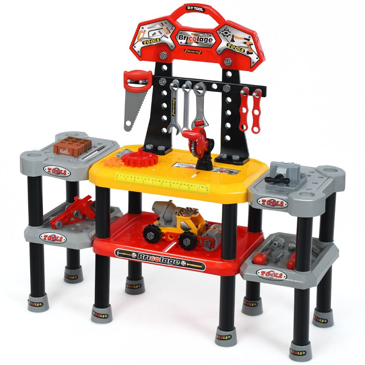 121-Piece Children's Pretend Play Tool Set with Double-Tier Workbench and Construction Accessories