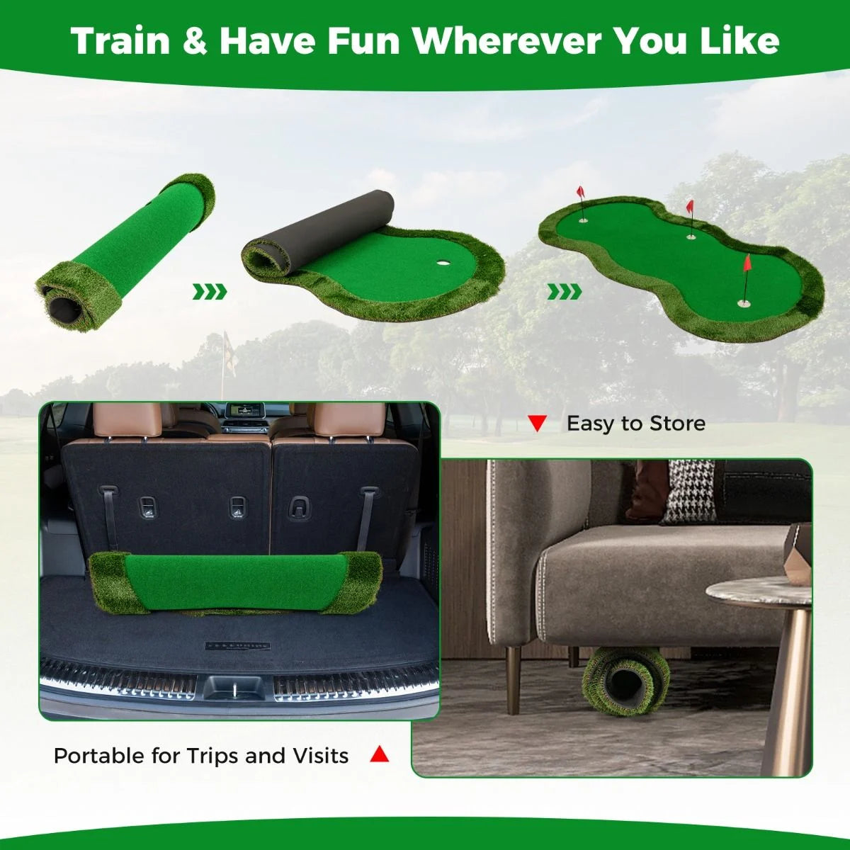 5 x 10 ft Professional Golf Practice Mat with Three Holes and Included Golf Balls for Home Use