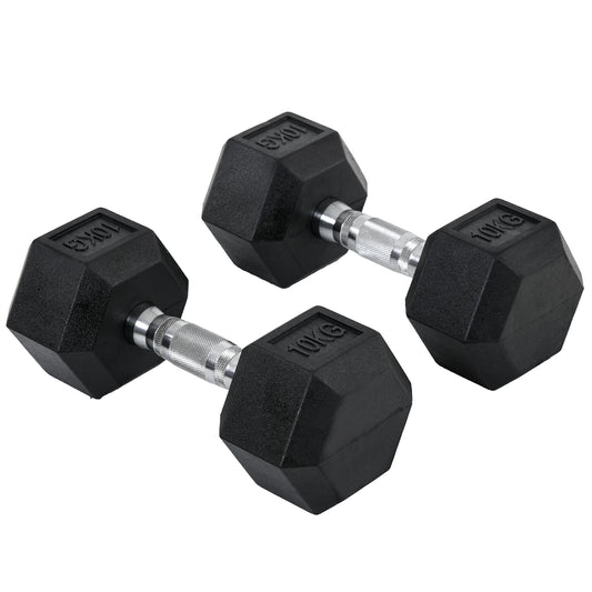 Hexagonal Dumbbell Set - 2x10kg for Home Gym | Durable & Safe Weight Lifting - All Round Fitness