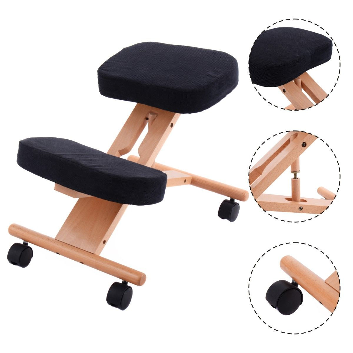 Adjustable Wood Posture Stool for Enhanced Comfort in Gaming and Computer Work