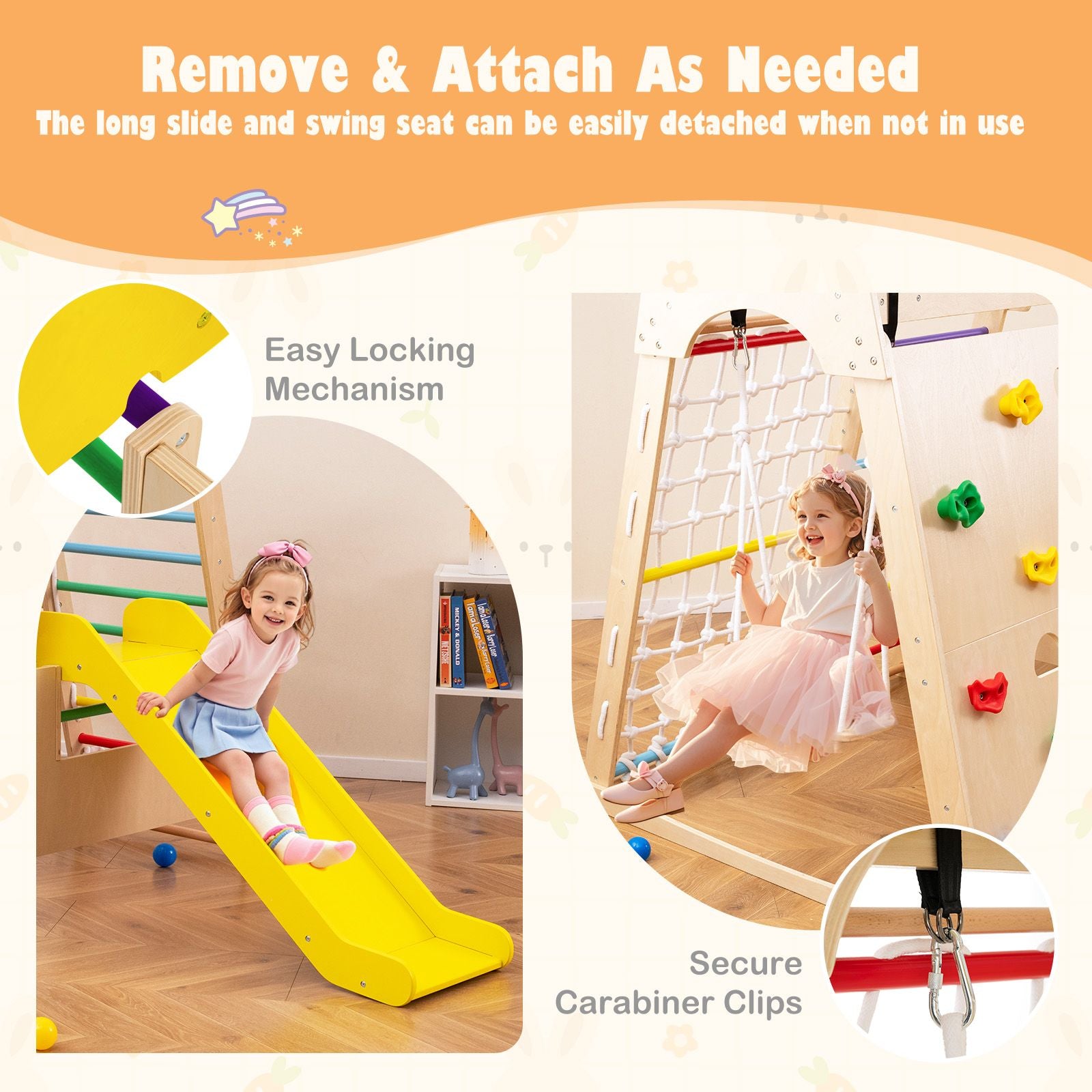 8-In-1 Indoor Jungle Gym Wooden Playground with Climbing Wall