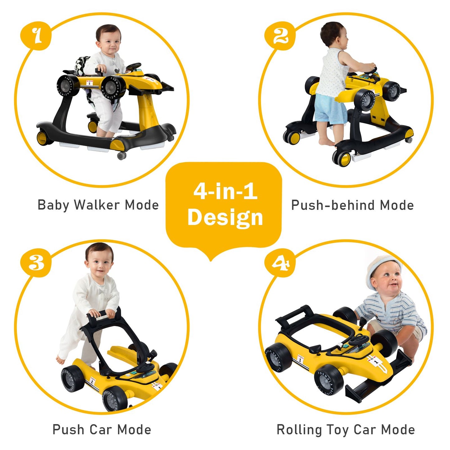 4-in-1 Adjustable Height and Speed Baby Push Walker