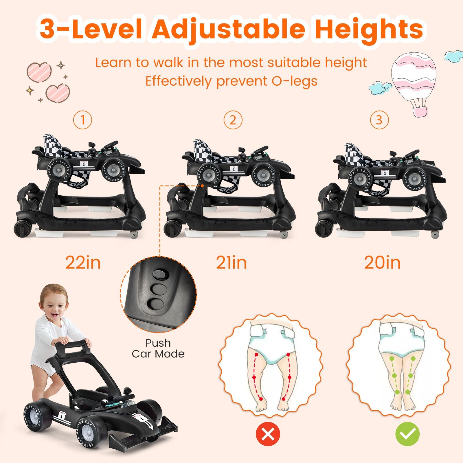 4-in-1 Adjustable Height and Speed Baby Push Walker