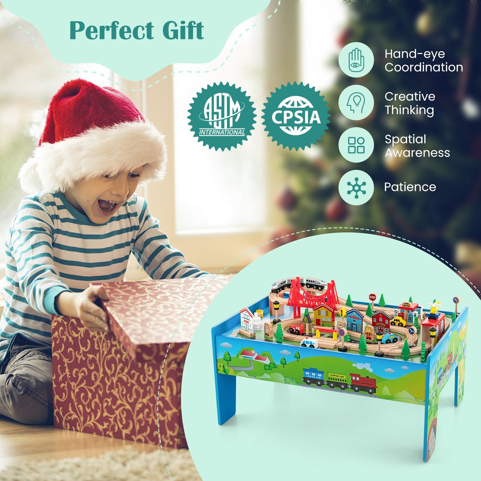 80-Piece Wooden Train Table Playset with Reversible Tabletop | Kids Railway Activity Table with Tracks, Trains & Accessories