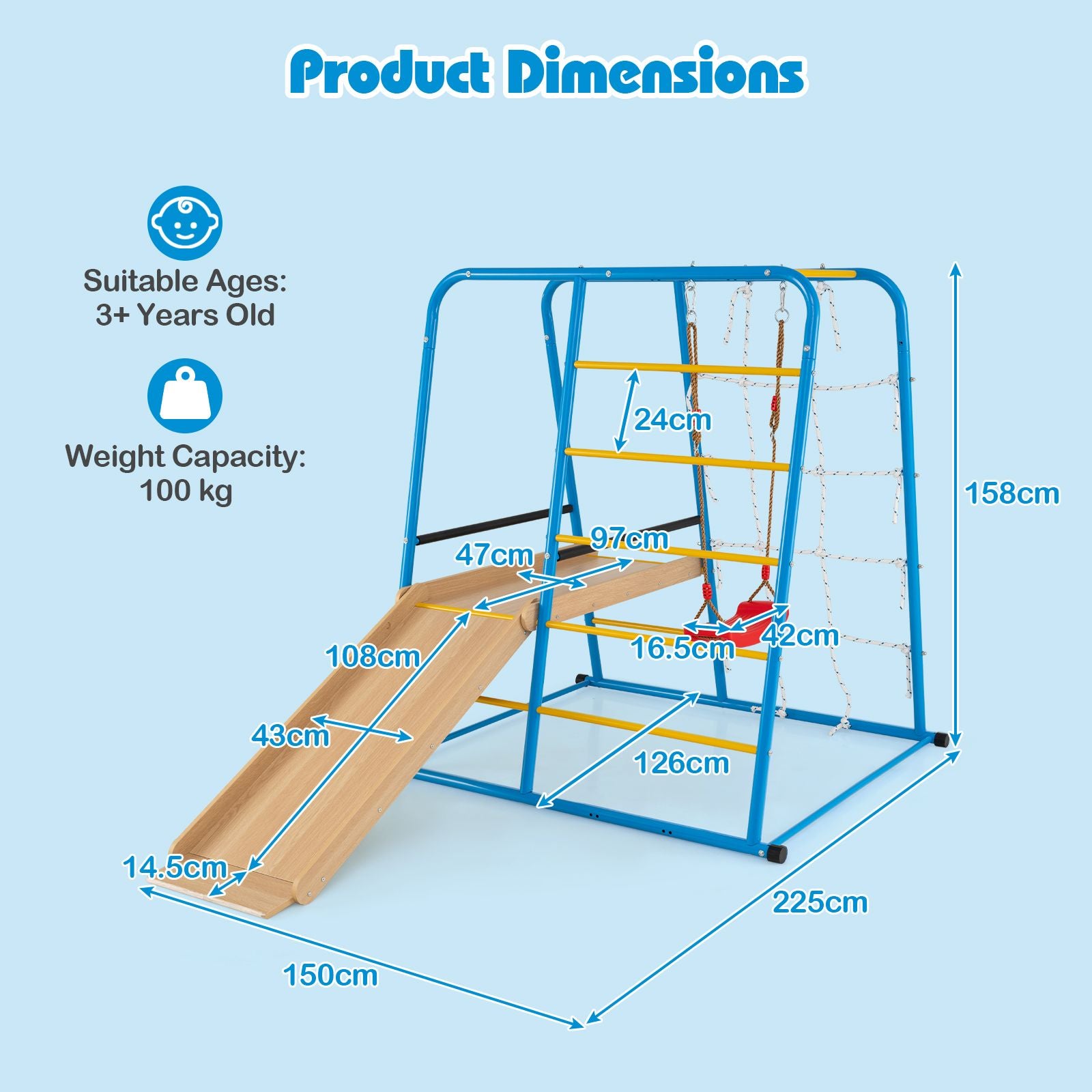 6-in-1 Indoor Jungle Gym Metal Climber with Slide, Swing & Monkey Bars | Kids Playset for Active Learning
