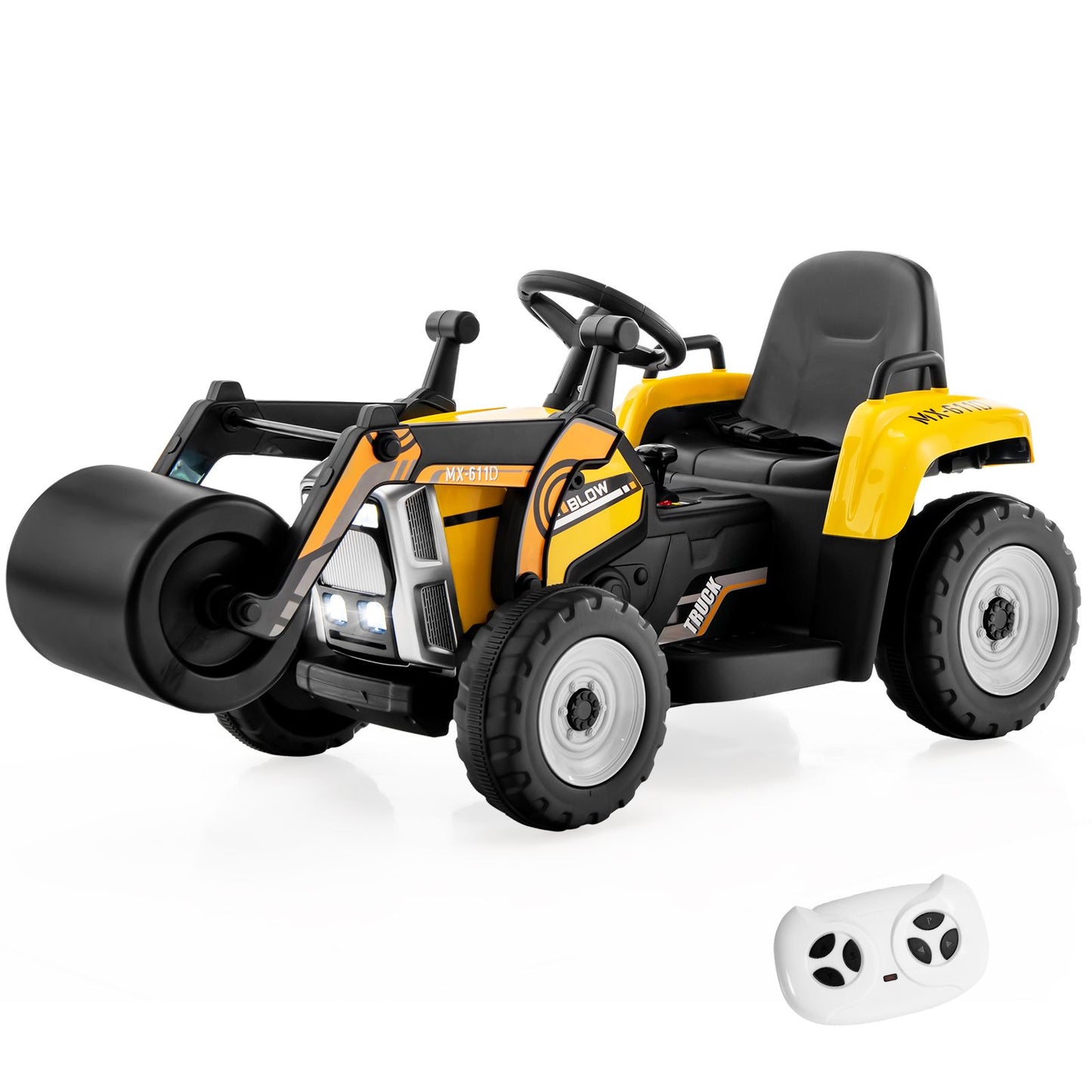 12V Kids Ride-On Road Roller with Remote Control | Battery Powered Construction Vehicle with Music, Lights & Safety Belt