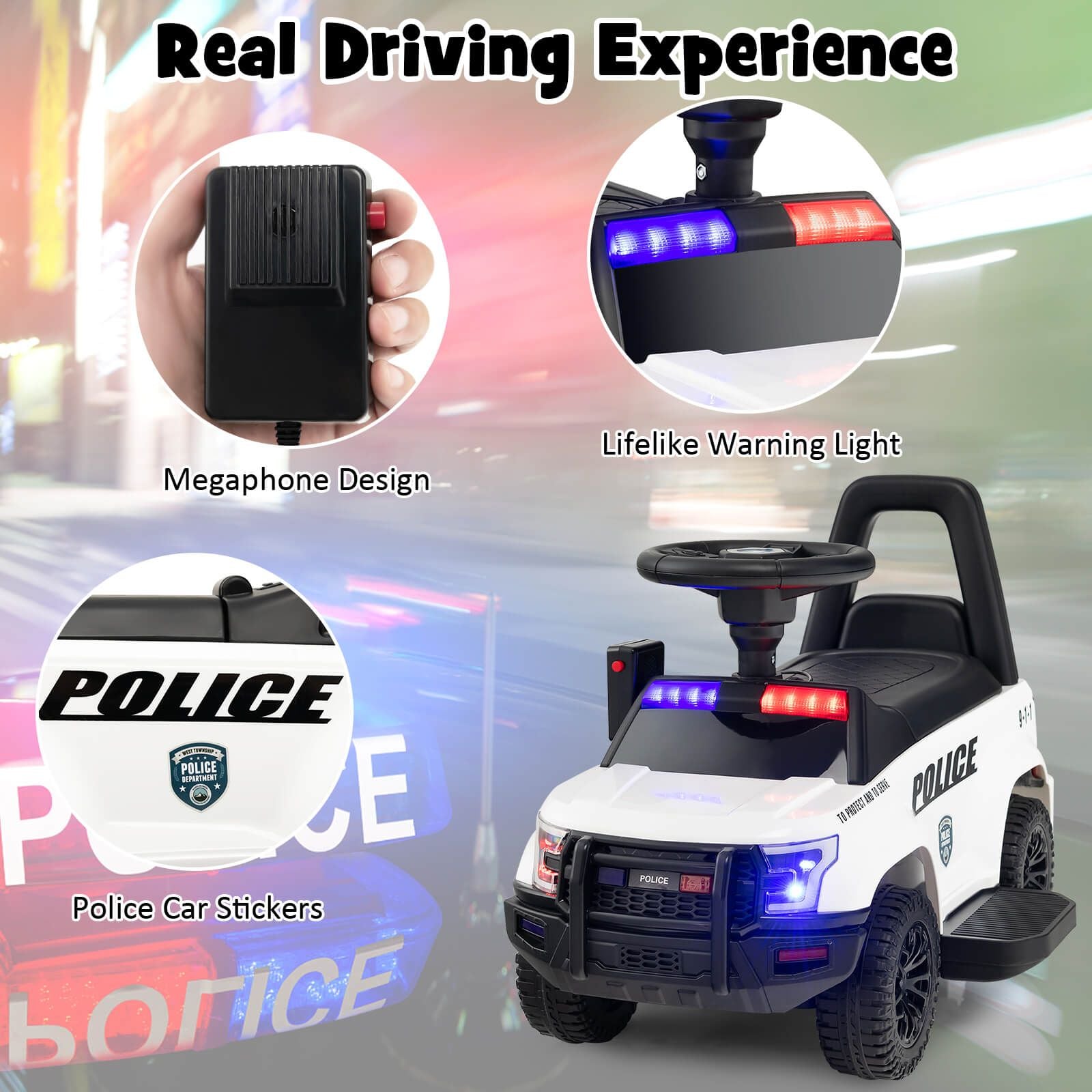 6V Kids Ride-On Police Car with Siren Lights, Megaphone & Hidden Storage | Electric Ride-On Toy for Toddlers
