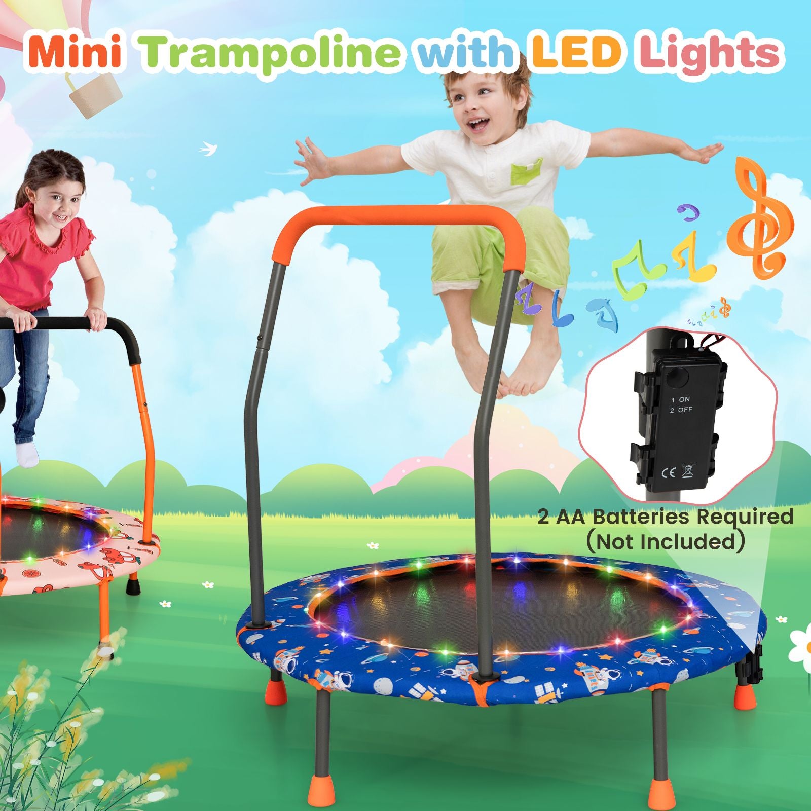 Children's Mini Trampoline with LED Lights and Safety Handle